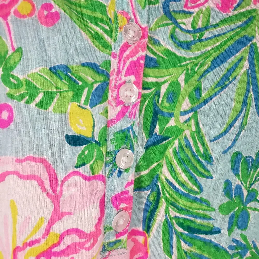 Lilly Pulitzer Lucretia Pajama Top Small Seasalt Blue Fruity Flamingo Floral